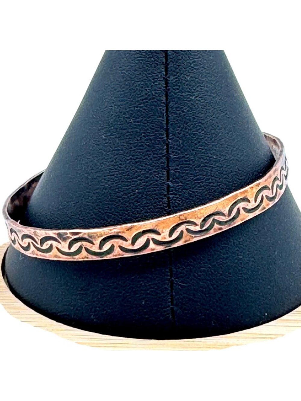 Vintage Artisan Copper Bangle Bracelet Handmade Stamped 8.25" Retro BOHO Western